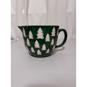 Walmart Green Stoneware Batter Bowl White Christmas Trees Holiday Mixing Pitcher